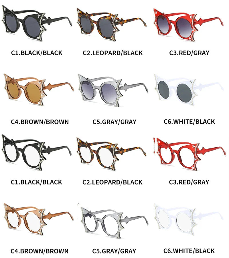 Diamonds Steampunk Sunglasses Women Men Luxury Brand Designer Bat Sun Glasses Trends Punk Rhinestone Shades Eyewear UV400 Oculos