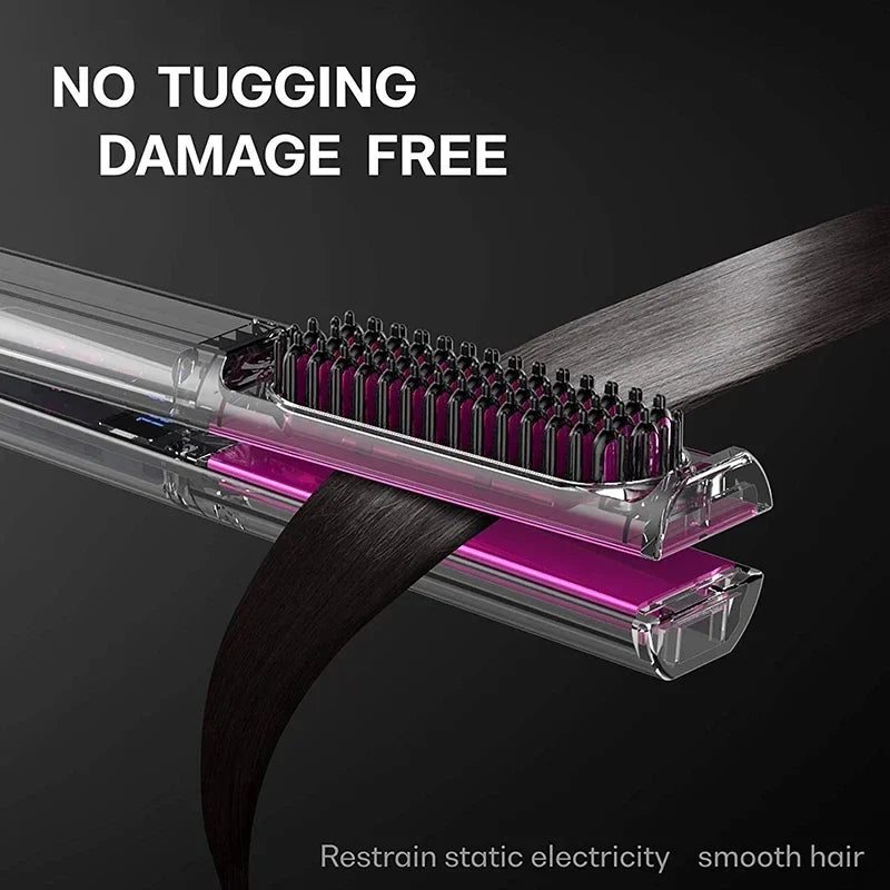 2 in 1 Hair Straightener Multifunctional Curling & Straightening Brush Ceramic Hot Comb Generator Helps Reduce Frizz Salon Tools