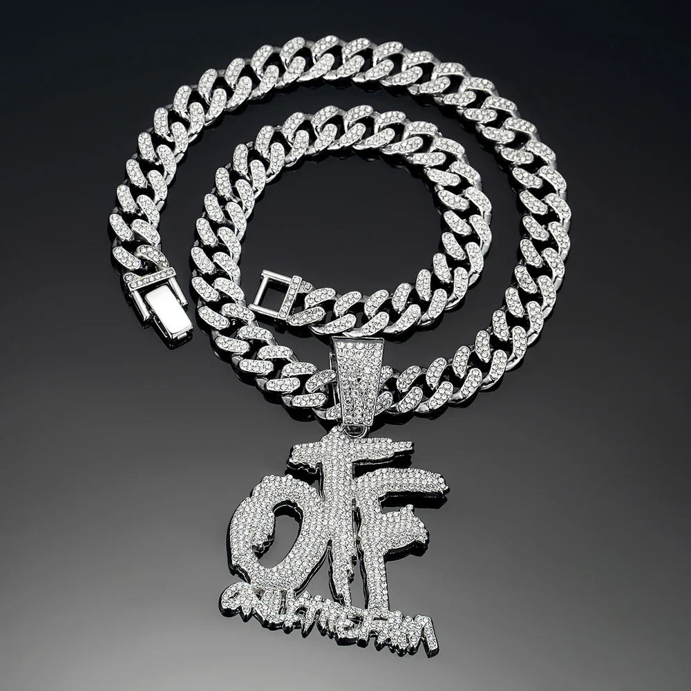 Hip Hop Fashion English Letter OTF Pendant Cuban Chain Necklace,  Suitable For Daily Wear By Men And Women , Rock Party Jewelry