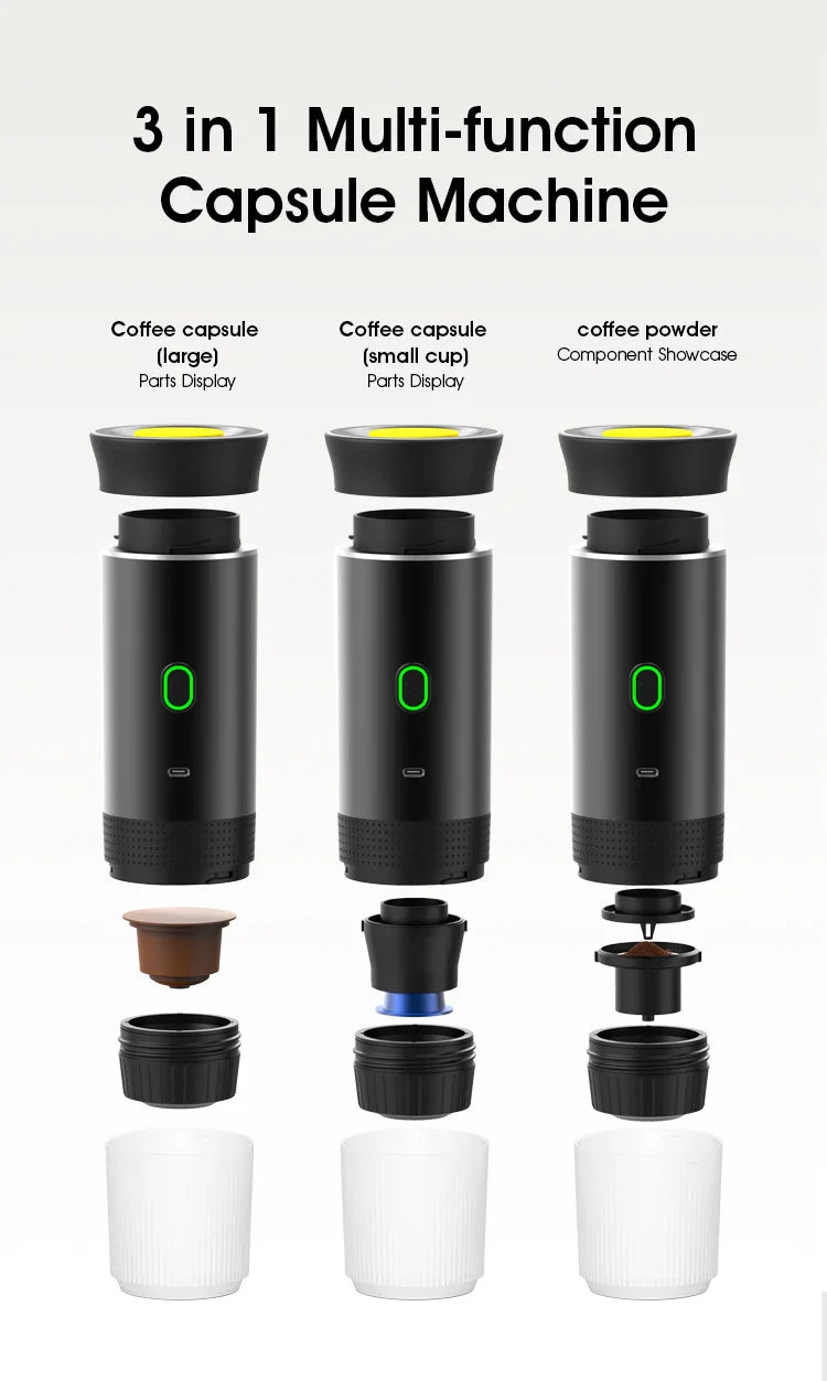 3 in 1 Electric Travel Espresso Machine Heating Water Portable Coffee Maker Compatible with Ground Coffee Small Large Capsules