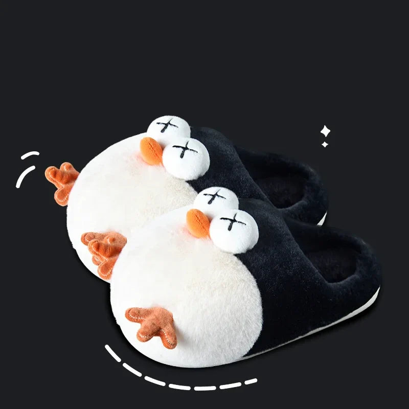 Women's Home Slippers Cute Cartoon Bird Cotton Slippers Winter Warm and Anti Slip Slippers