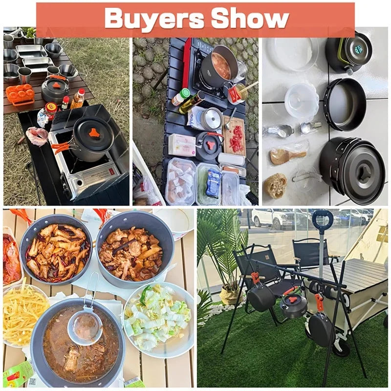 2-3 Person Non-Stick Camping Cookware Set, Portable Outdoor Picnic Travel Tableware with Teapot