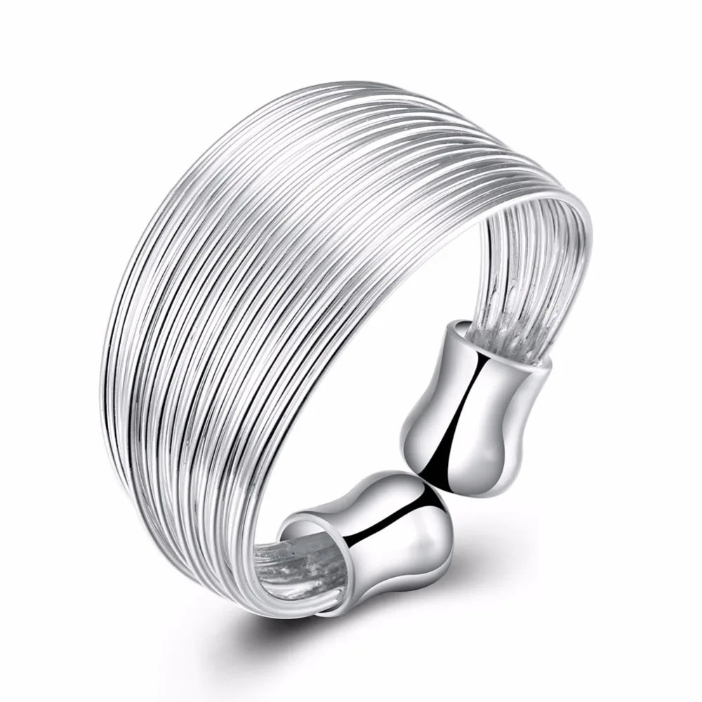 Women'S Silver Plated Ring Engagement Wedding Bridal Jewelry Adjustable Size Open Finger Ring Made Of Many Silvery Threads