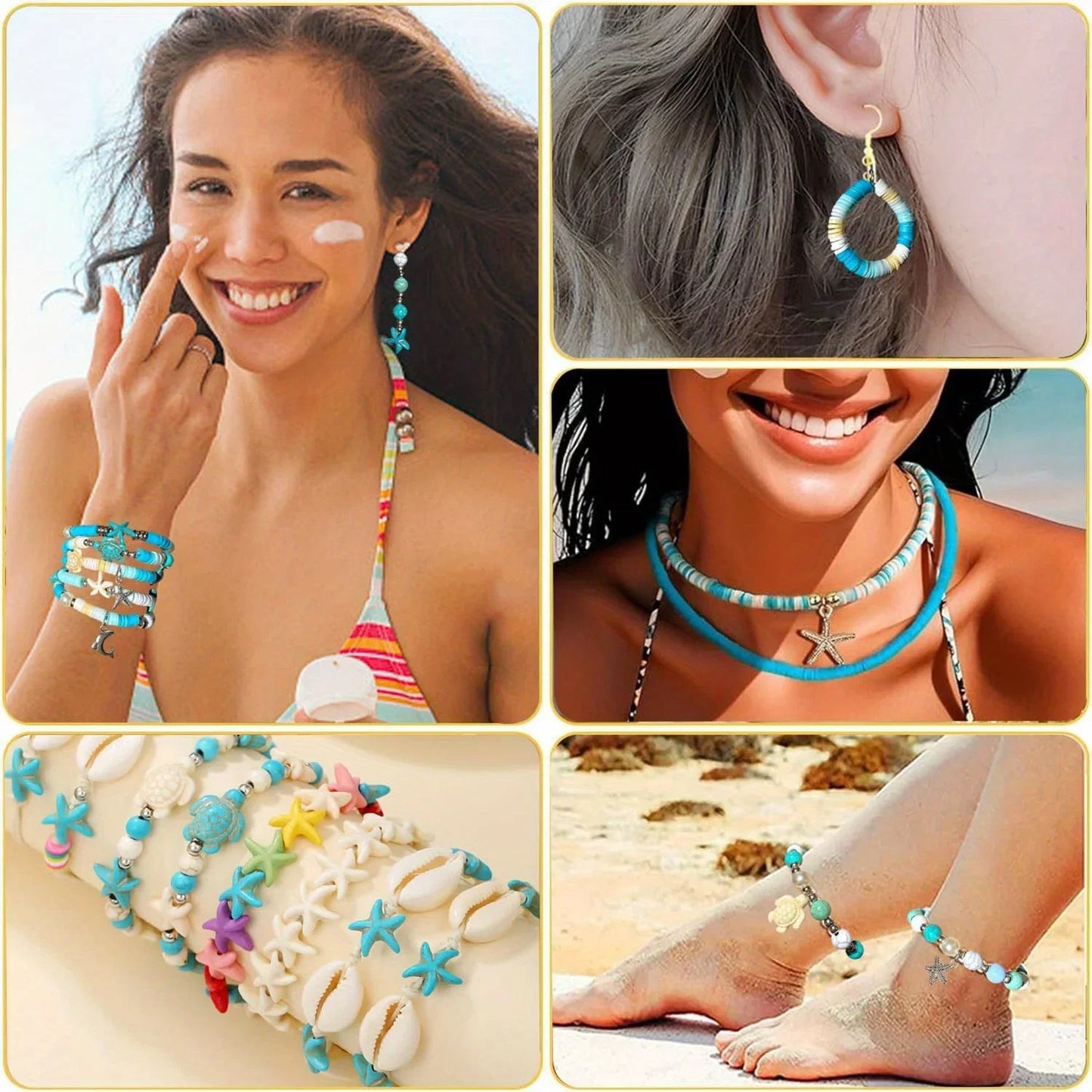 1860pcs Sea Blue and White Beads Paired with Sea Turtle and Starfish