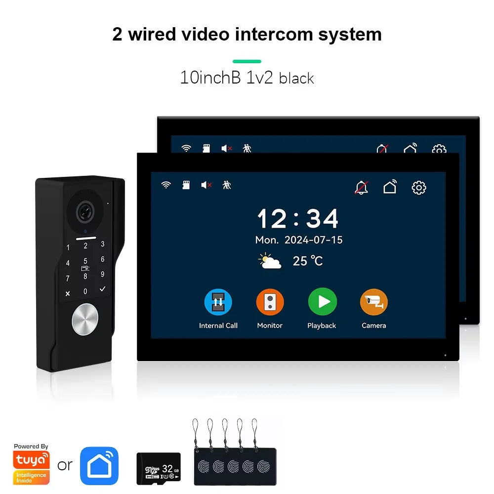 ANJIELO SMART Doorbell Video Intercom Camera System Wire 2‐wire Door Phone 10 Inch Screen 7 Protector Security