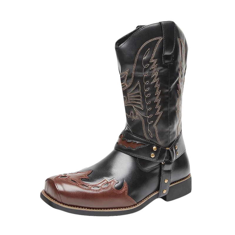 2025 Men's Western Cowboy Style Boots - Two-color Geometric Pattern.