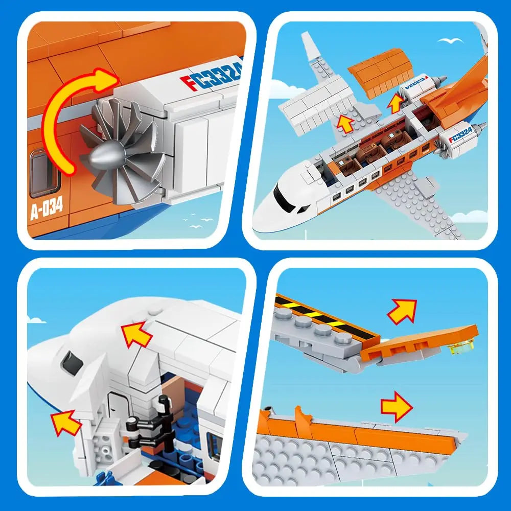 HOGOKIDS City Passenger Airplane Building Set-STEM 3 in 1 Airport Toy with Baggage Truck Radar Tower Shuttle Bus for Kid6+ Adult
