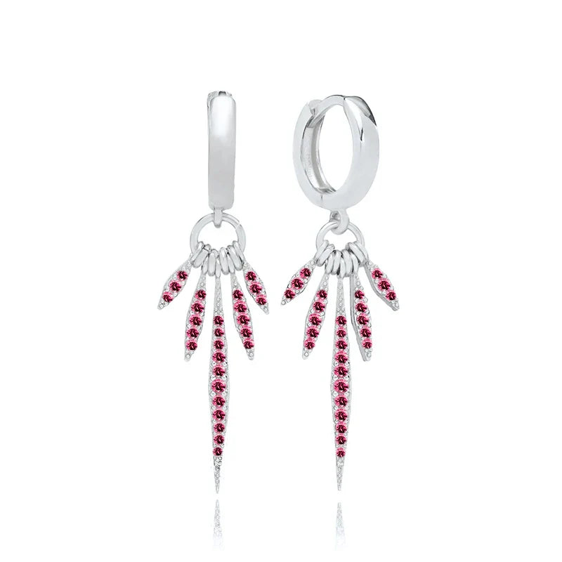 925 Sterling Silver Ear Needle Rose colors Zircon Hoop Geometric Pendant Earrings for women Luxury Fashion Wedding Jewellery2023