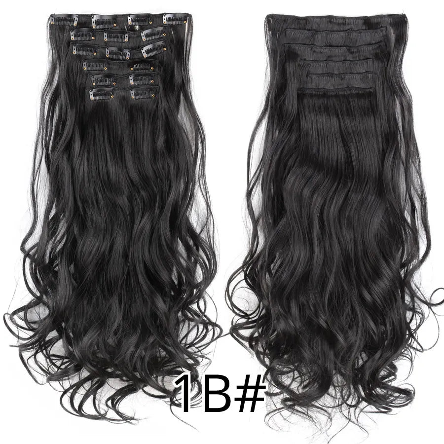Leeons 16Clips Long Straight Synthetic Clip On Hair Extensions Cheveux Clip Naturel High Temperature Fiber Black Brown Hairpiece