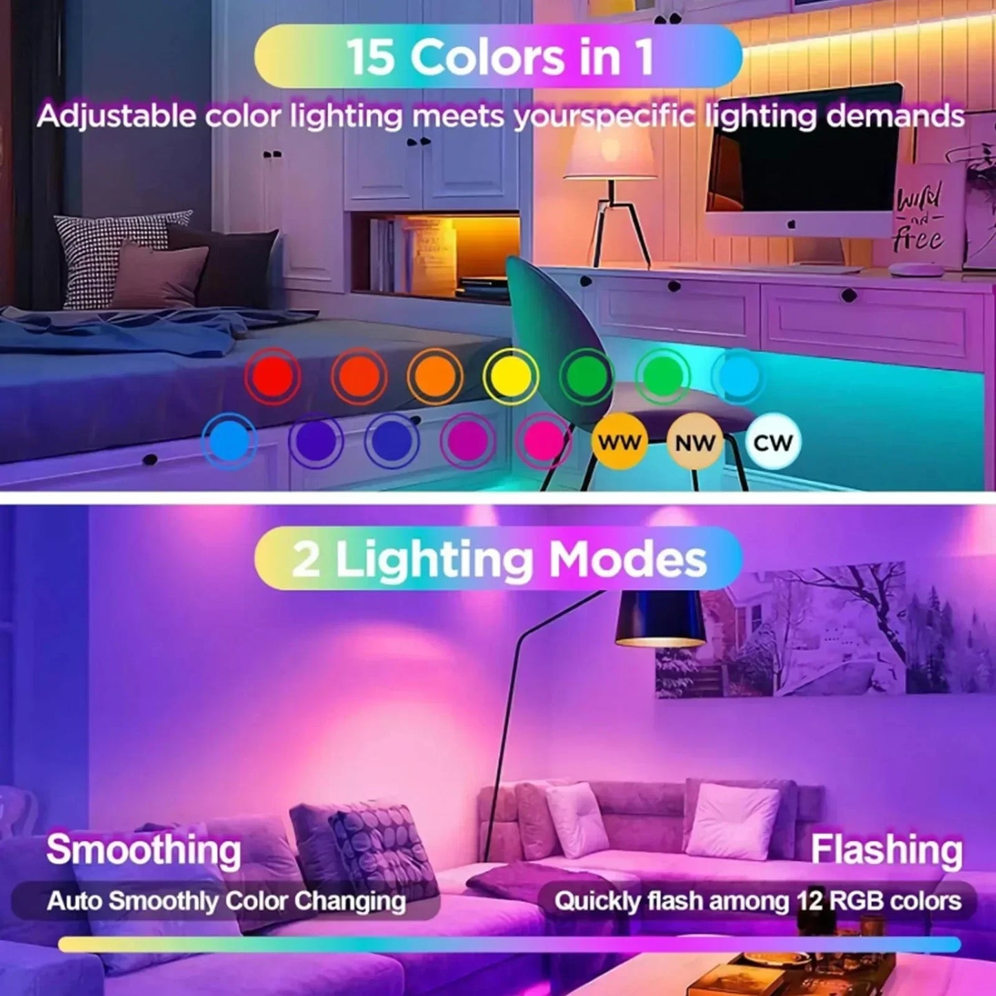 GGbingo Rechargeable LED Smart Bulb E27 USB Control Color Temperature 15 Brightness Levels RGB Timer Function with Remote