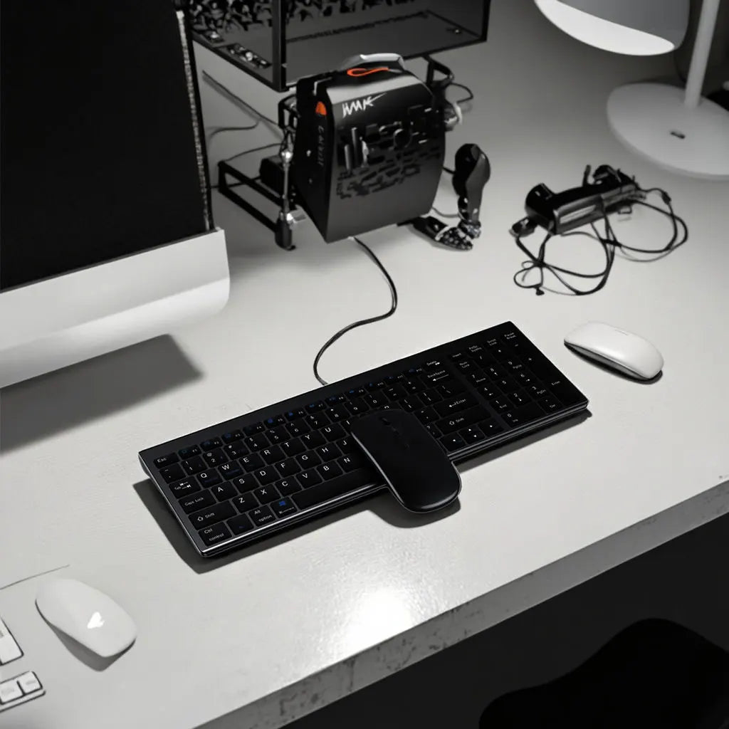 Keyboard and Mouse Set Wireless 2.4GHz Ultra-Slim Business-Style USB For Office Use Rechargeable and Waterproof PC Laptops