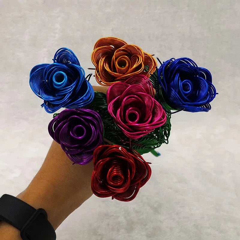 Aluminum Wire Eternal Rose Decoration (1 Piece) - Creative Eternal Love Artificial Flower DIY For Valentine's Day Wedding