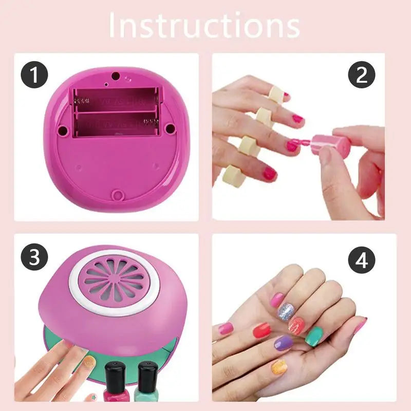 Kids Nail Polish Set Girls Nail Set With Nail Dryer Nail Art Kit For Girls Spa Makeup Kit Girl Pretend Makeup Toys Nail Supplies