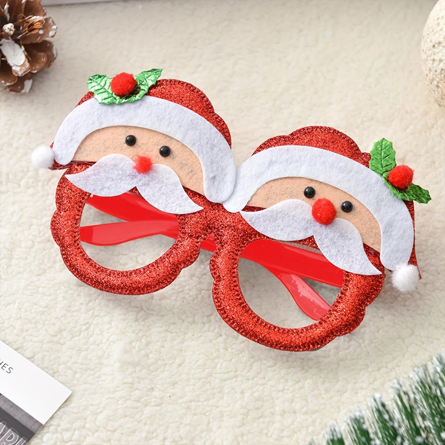 12pcs Sparkling Christmas Party Glasses Frames for Festive Celebrations Christmas Parties Decoration Accessories Holiday Favors