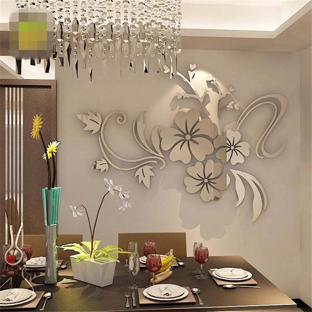 Hot Acrylic Mirror 3D Stickers Wall Sticker Diy Home Decoration Multi Piece Package Festival For Wall Modern Art Flower Sticker