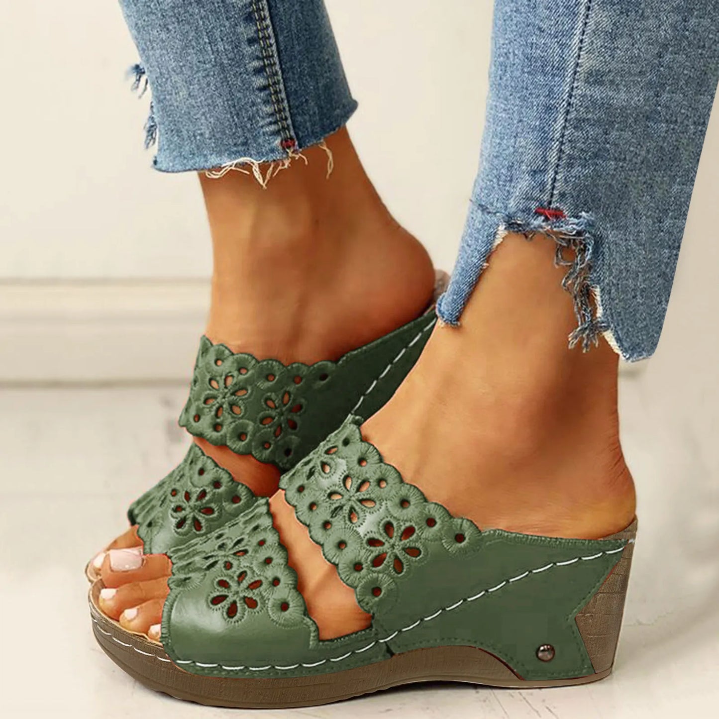 Womens Studded Sandals Size 8 Women Solid Slip On Casual Open Toe Wedges Comfortable Beach Shoes Sandals Slippers Heel Slides