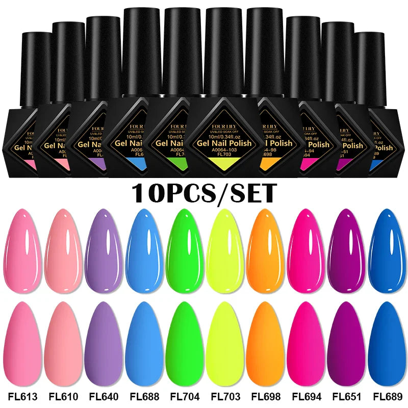 10pcs 10ml Gel Nail Polish Set, HEMA TPO Free, Red ,Coffee Brown, Semi Permanent Soak Off ,UV Gel Varnish For Winter Nail Supplies.
