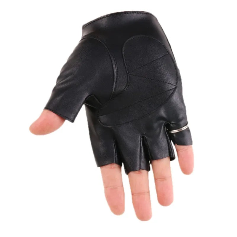 Punk Gothic Fingerless Biker Gloves PU Leather Half Finger Gloves for Men Drop Shipping