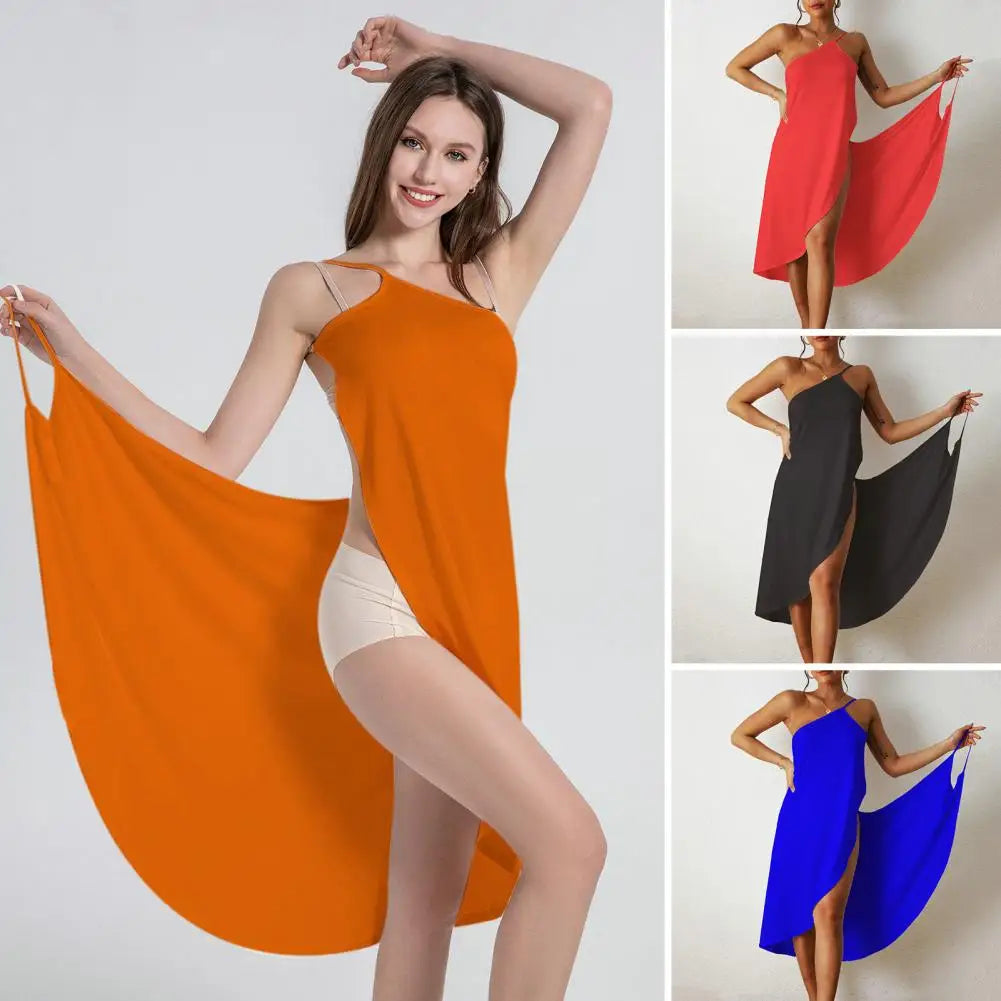 Casual Midi Dress Midi Dress Stylish Women's Beach Dress Sleeveless Off Shoulder Bikini Cover-up with Cross Wrapped for Vacation