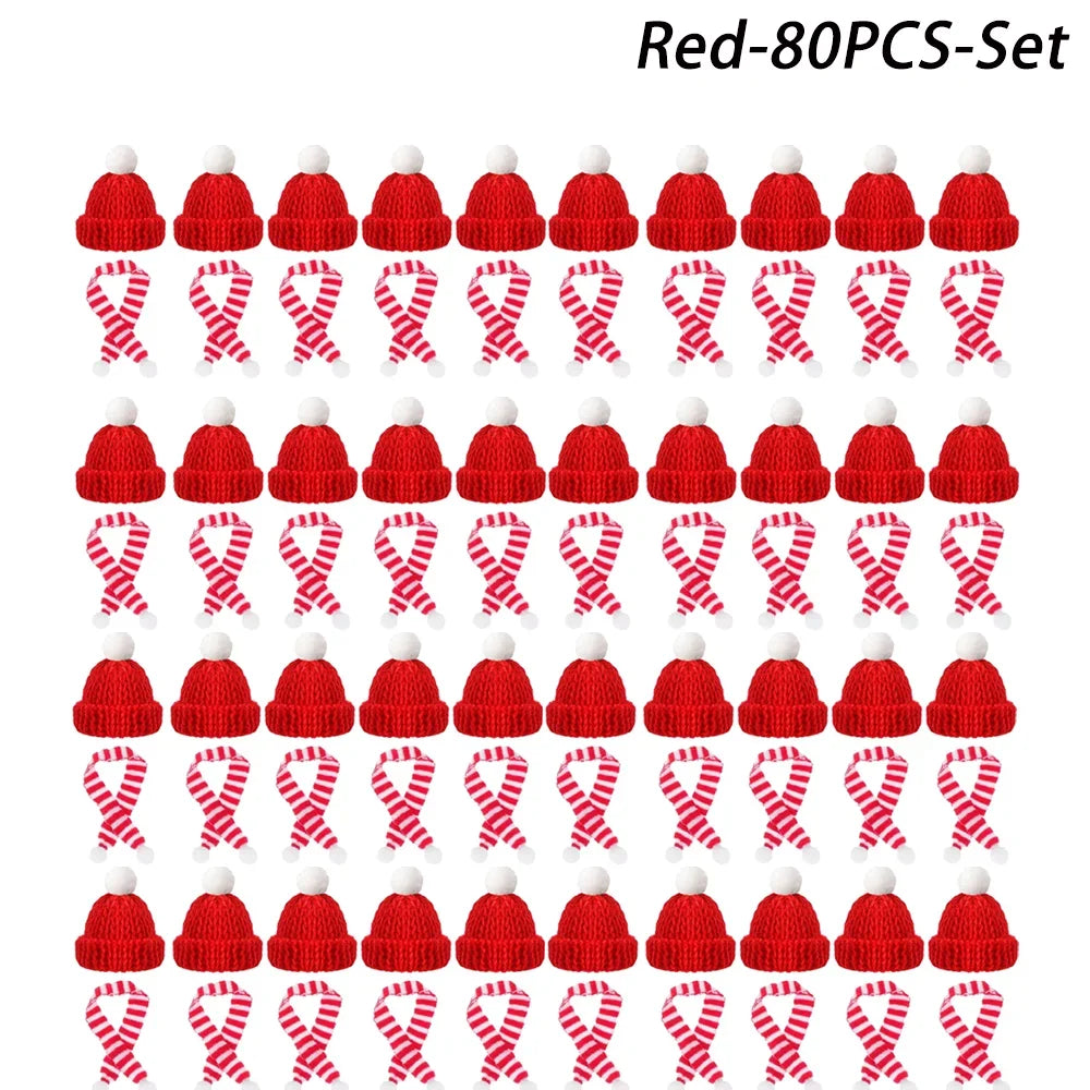 Mini Santa Hat & Scarf 2024 New Christmas Costume for Cat Rabbit Doll Lollipop Bottle DIY Xmas Party Dinner Decoration
