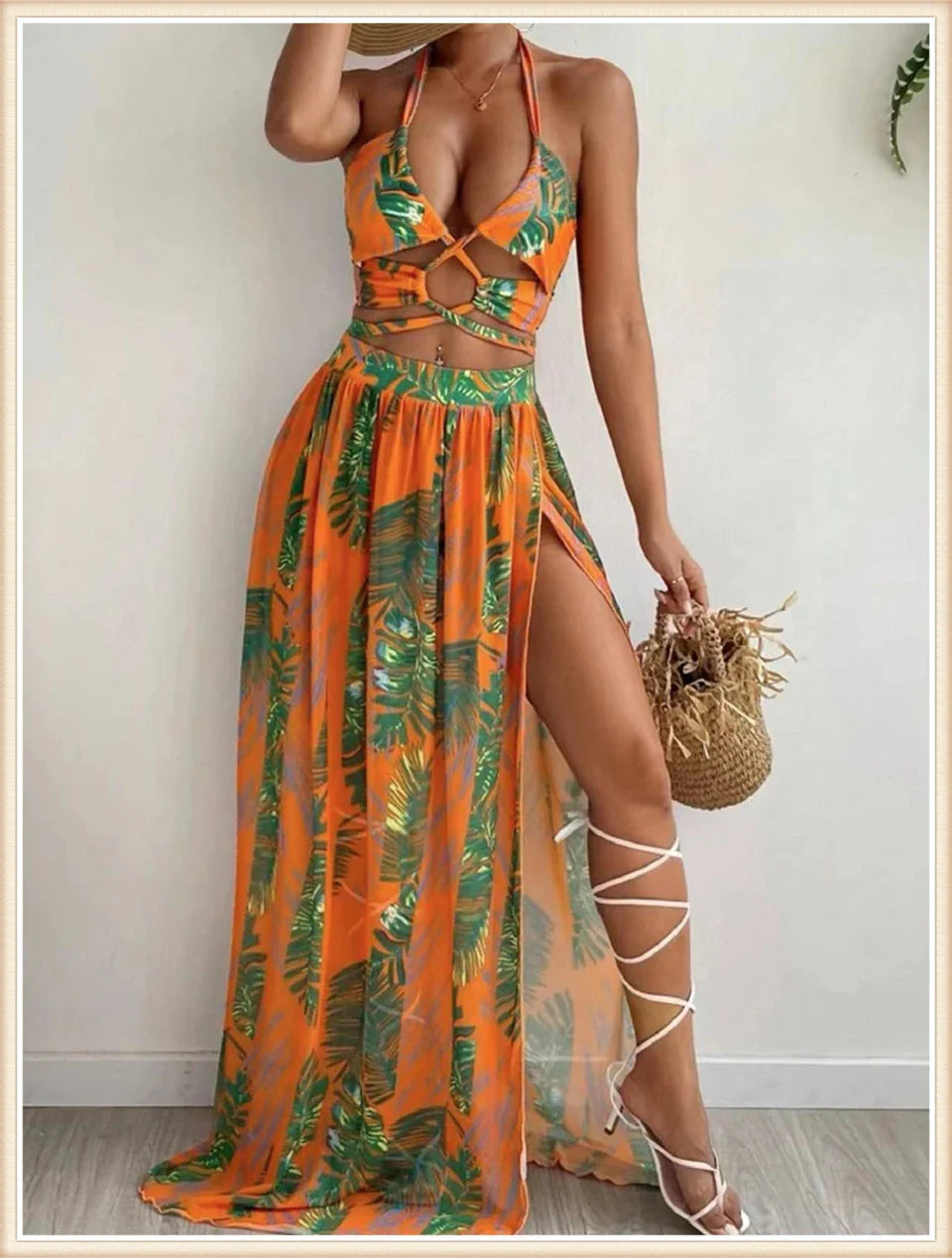 3 Pieces Tie Dye Cross Bikini 2025 Women Sexy Halter Swimsuit & Cover Up Pants Swimwear Bathers Bathing Swimming Suit Beachwear