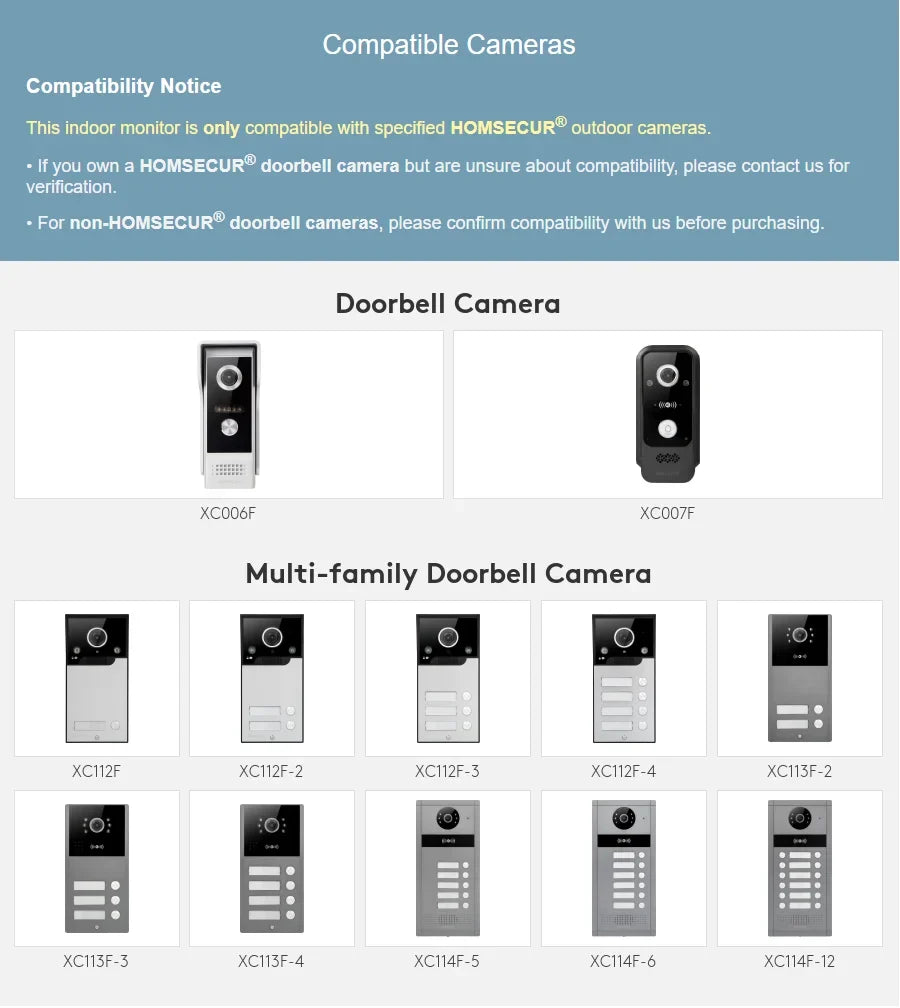 (Not Standalone) HOMSECUR Indoor Monitor V7022A-AHD-WIFI for XSL Video Door Phone Intercom Doorbell