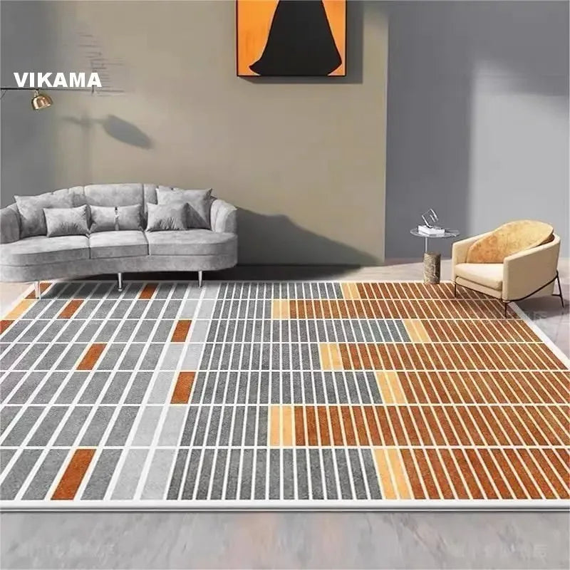 Minimalist Geometric Large Carpet, Anti-slip Floor Rug ,with Gray Splicing Pattern, for Living Room, Bedroom Unique Decoration.