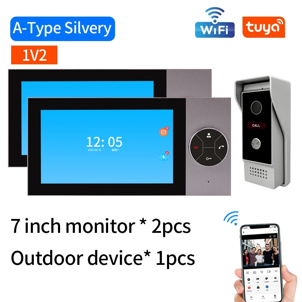 Wifi Wired Smart Home Video Door Intercom System 7" Color Screen Monitor AHD 1080P Doorbell Tuya App Remote Unlock