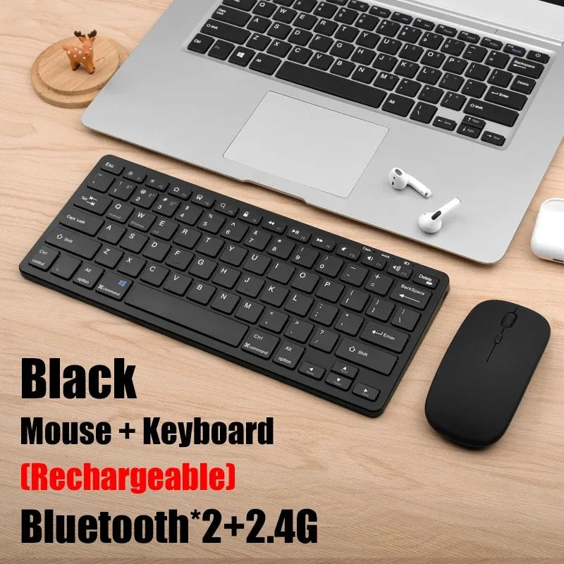 Wireless Keyboard Mouse Combo, Bluetooth 5.0 & 2.4G Dual Mode Rechargeable Gray Set for Notebook Laptop
