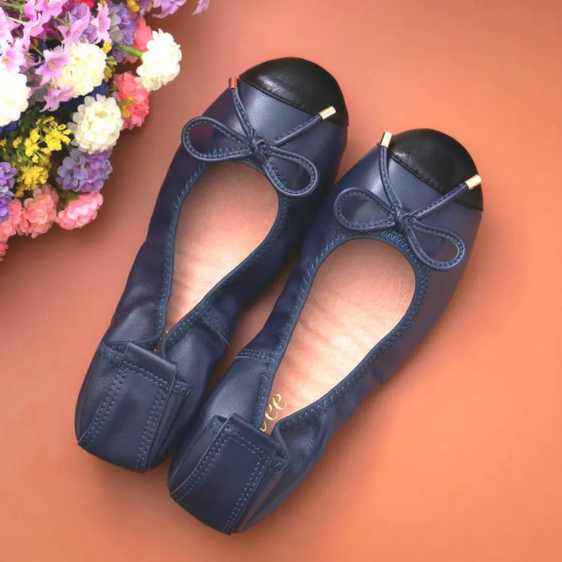 Four Seasons Loafers Genuine Leather Ballerina Flats Gommini Leisure Soft Bottom Stitching Color Women Shoes Size 35-43