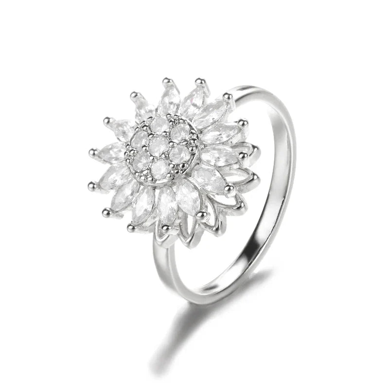 Luxury Crystal Snowflake Rings For Women Rotatable Fidget Anxiety Adjustable Ring Anti Stress Fashion Jewelry Gifts