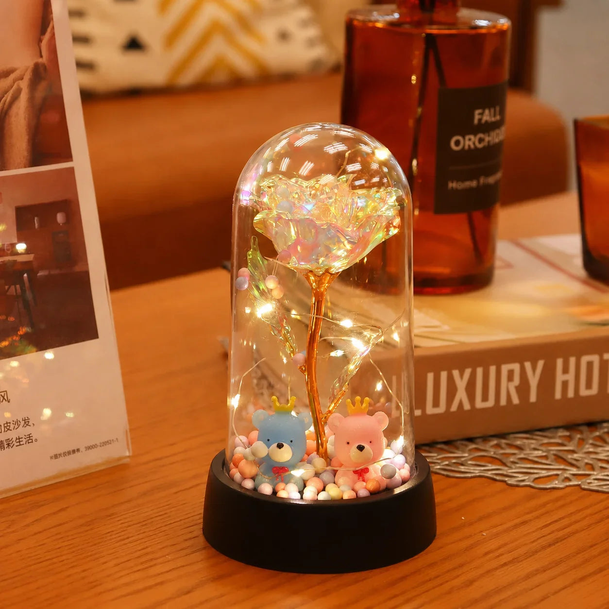 LED Valentine Day Gift For Girlfriend Eternal Rose Light 24K Gold Foil Flower In Glass Cover Mothers Day Wedding Bridesmaid Gift