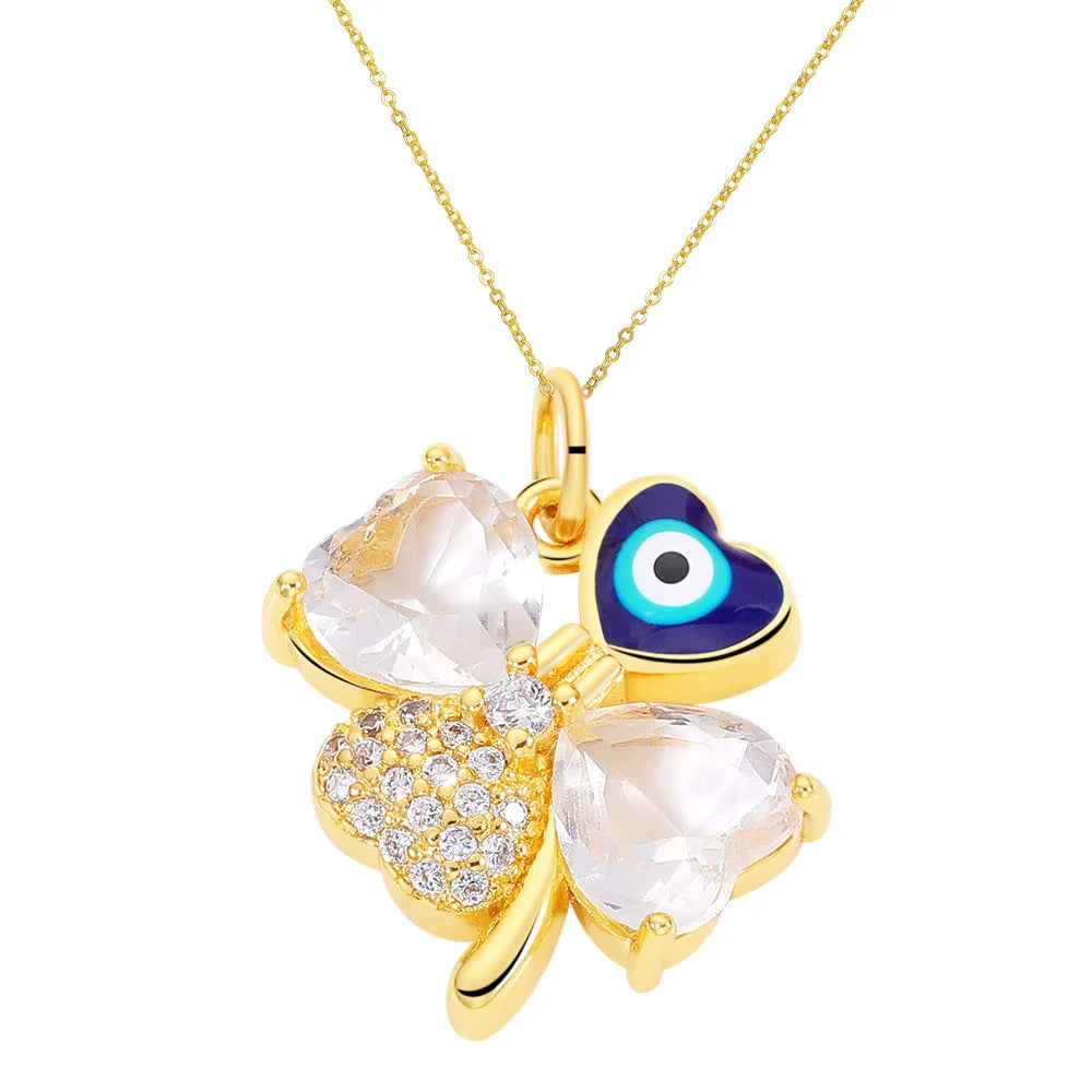 Juya 18K Real Gold Plated Micro Pave Zircon Butterfly Horse Bees Cat Leopard Pendant Necklace For Women Birthday Christmas Gift