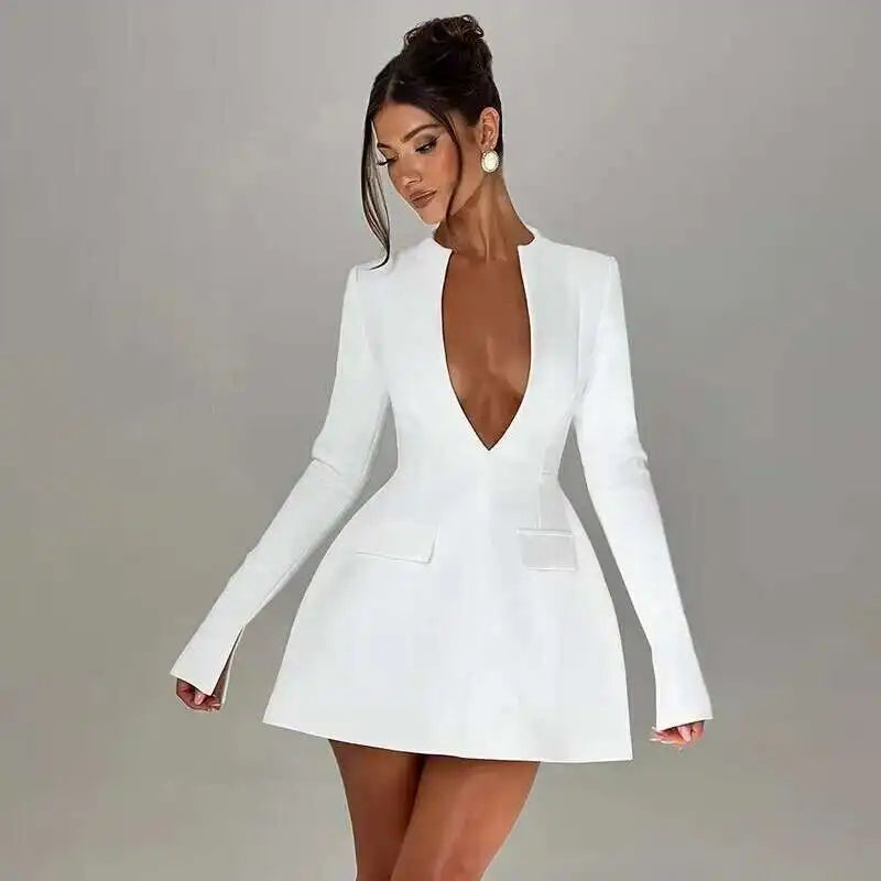 Townlike Lace Patchwork Waist Wrap A-line Dress Women Mini 2024 Autumn Winter Dress Backless Nightclub Sexy Party Dresses