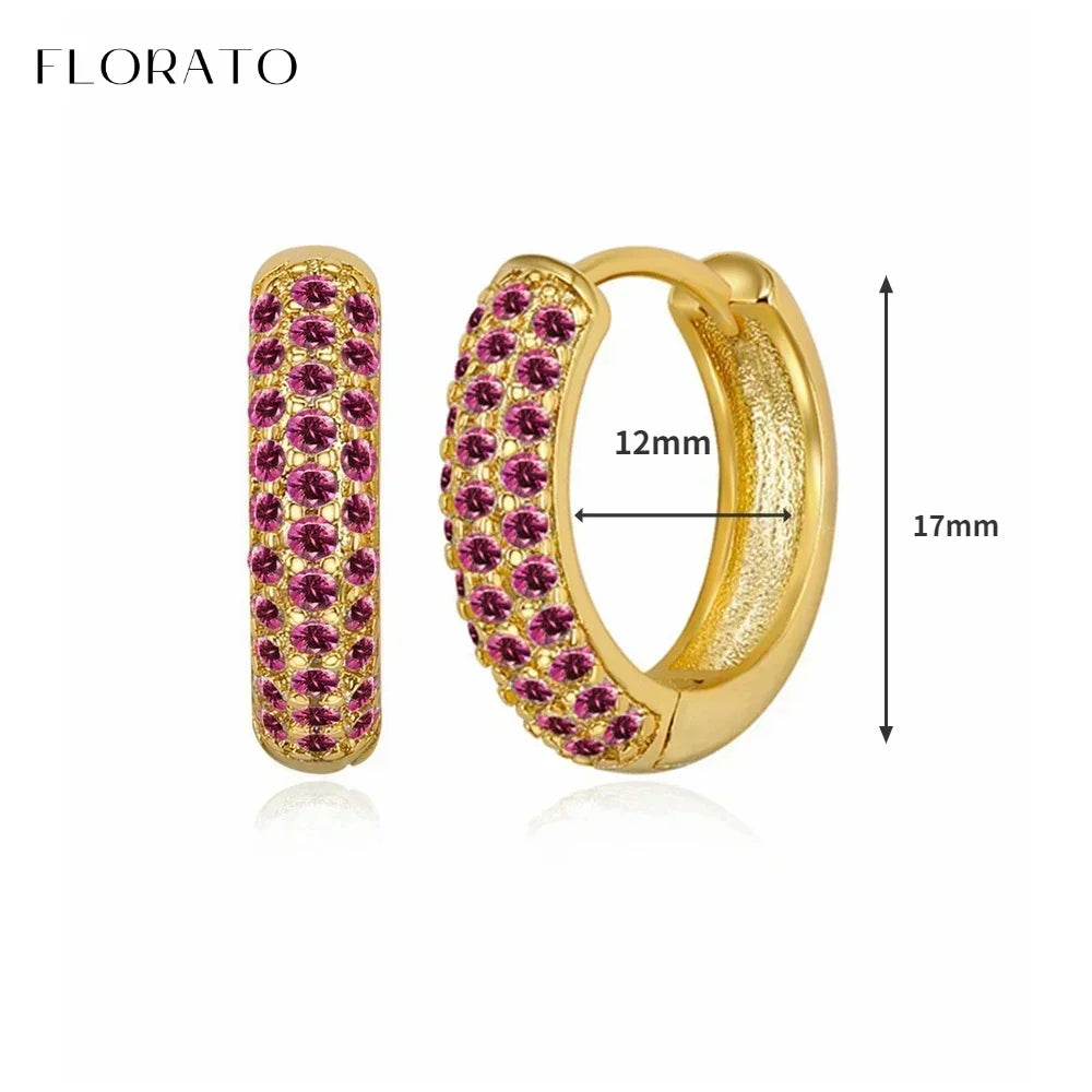 925 Sterling Silver Ear Needle Rose colors Zircon Hoop Geometric Pendant Earrings for women Luxury Fashion Wedding Jewellery2023