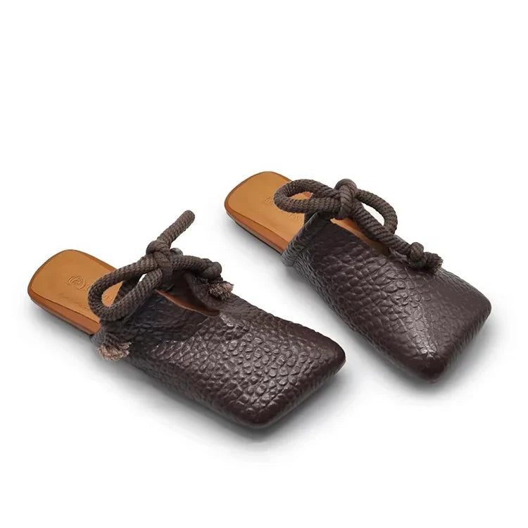 Square Toe Flats Slippers Women Designer Mules Shoes Fashion Casual Sandals 2025 Summer Slingback Flip Flops Sandalias De Mujer