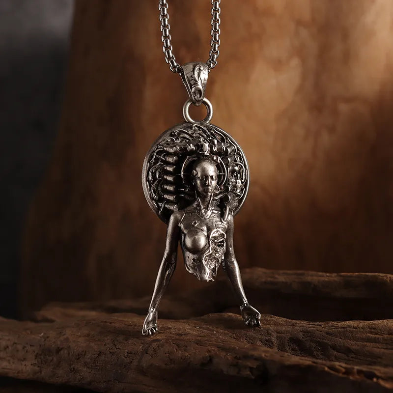 Gothic Wings Grim Reaper Pendant Half Body Skull Necklace Biker Punk Rock Jewelry Halloween Gift