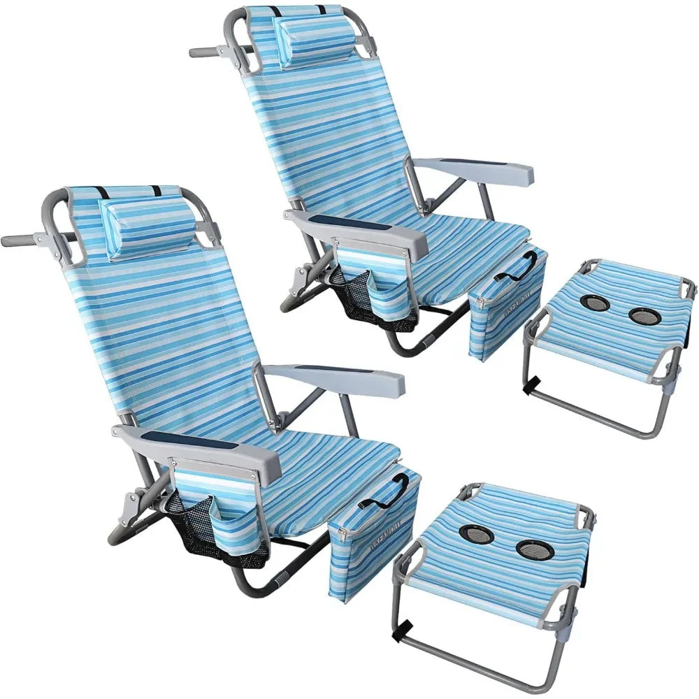 Backpack Folding Beach Chairs Set of 2 for Adults Heavy Duty 350Ibs with Camping Table Portable Lay Flat Beach Chair