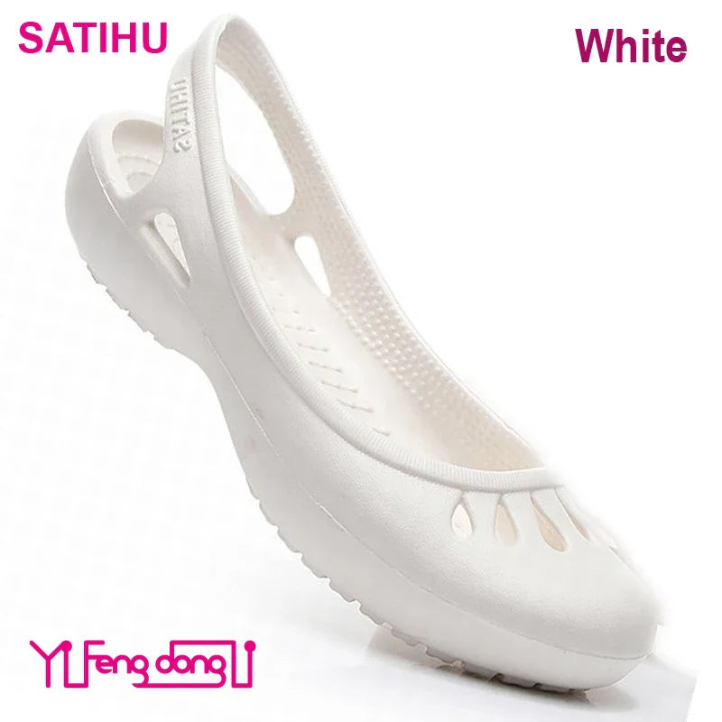 Self shipped Satihu Summer New Lightweight Anti Slip Hole Shoes  Clog For Women's Flat Bottom Sandals Nurse Outdoor Beach Jelly