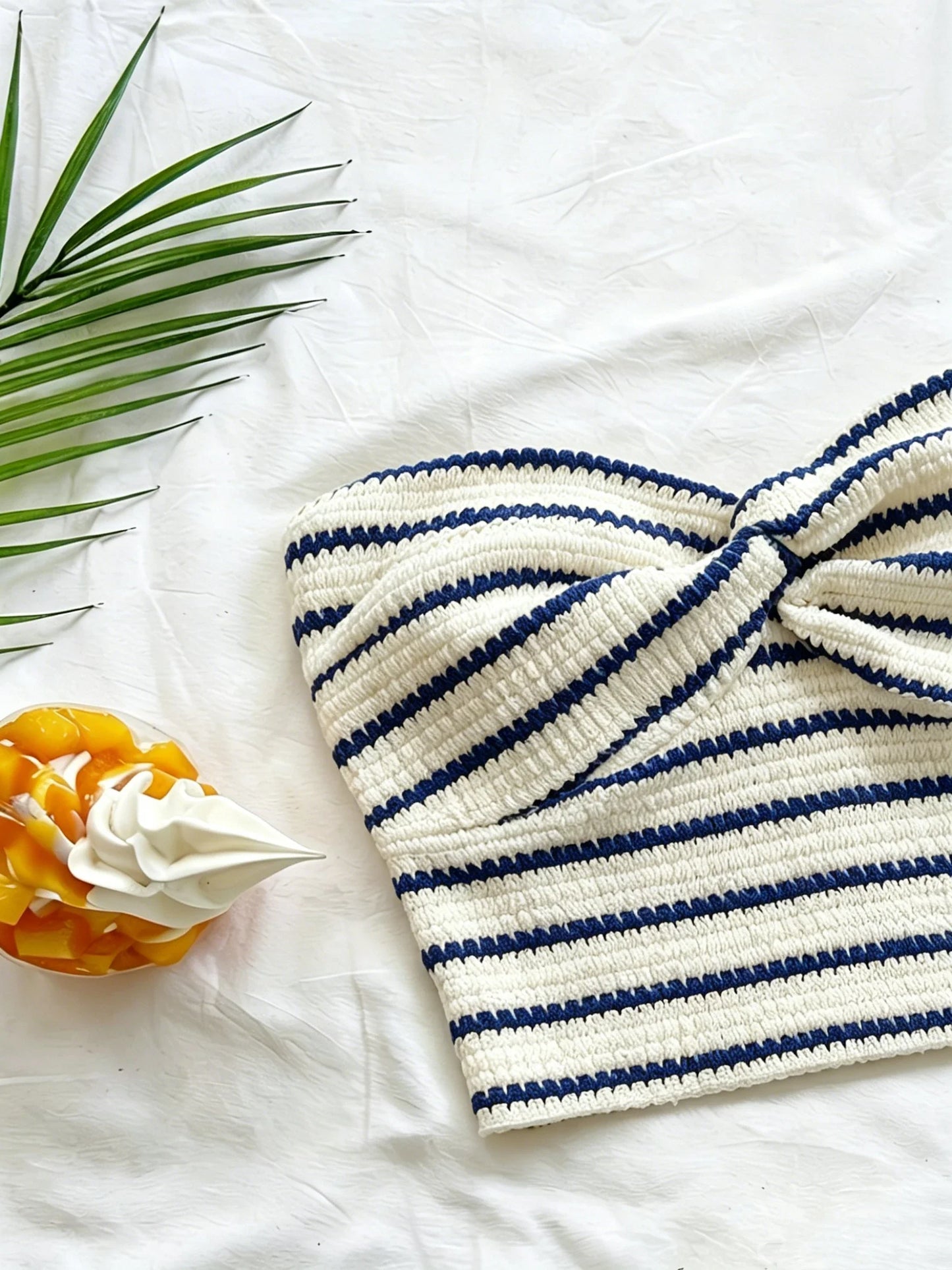 Striped Knit 2-Piece Set, Twist-Front Bandeau Top + Shorts