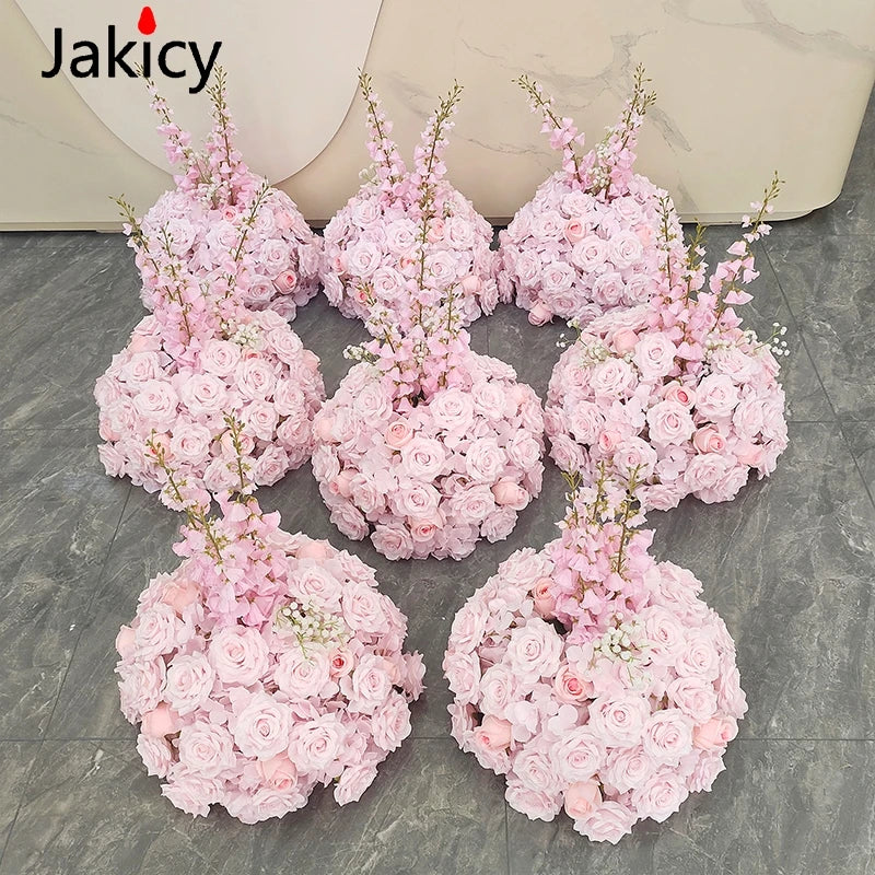 Red White Customized Artificial Rose Delphinium 50cm Flower Ball Wedding Decor Table Centerpieces Flower Decor Event Road Props