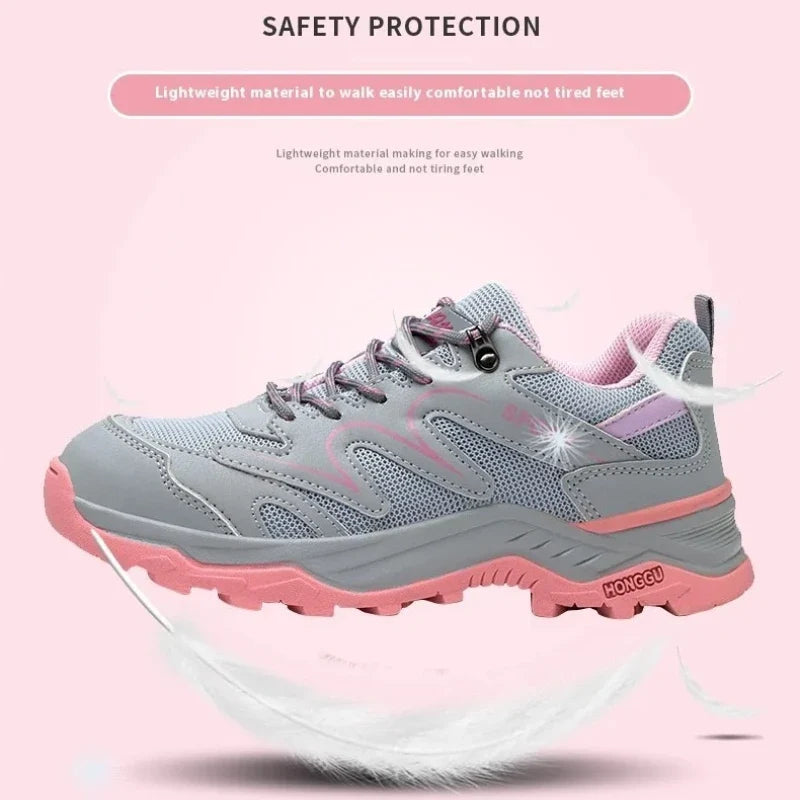 Women's Safety Shoes Anti Smash Puncture Proof Work Shoe Indestructible Steel Toe Breathable Running Shoes Lace Up Women Shoes