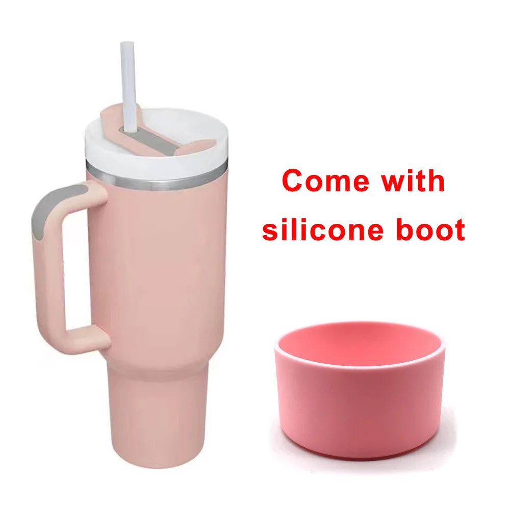 40oz Tumbler with Handle Straw and Silicone Boom Stainless Steel Vacuum Thermos Cup Large Capacity Travel Car Coffee Mug Logo