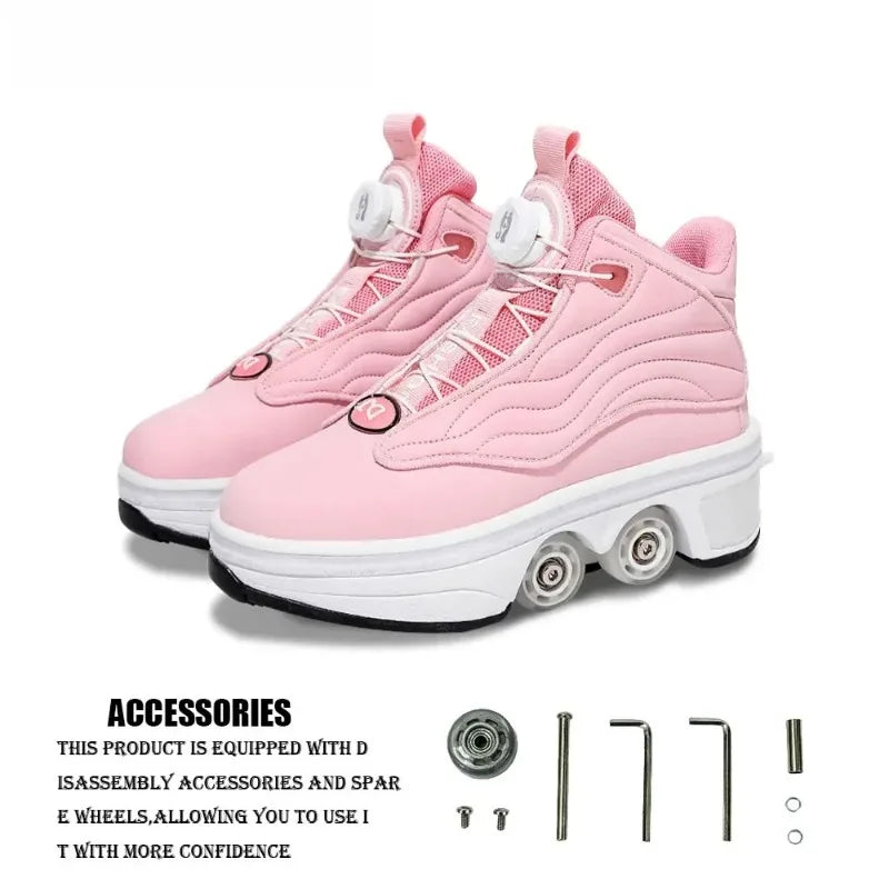 Unisex Automatic Retractable Roller Skates Women's High Top Sports Shoes with Wheels Dual-purpose Skating Sports Shoes