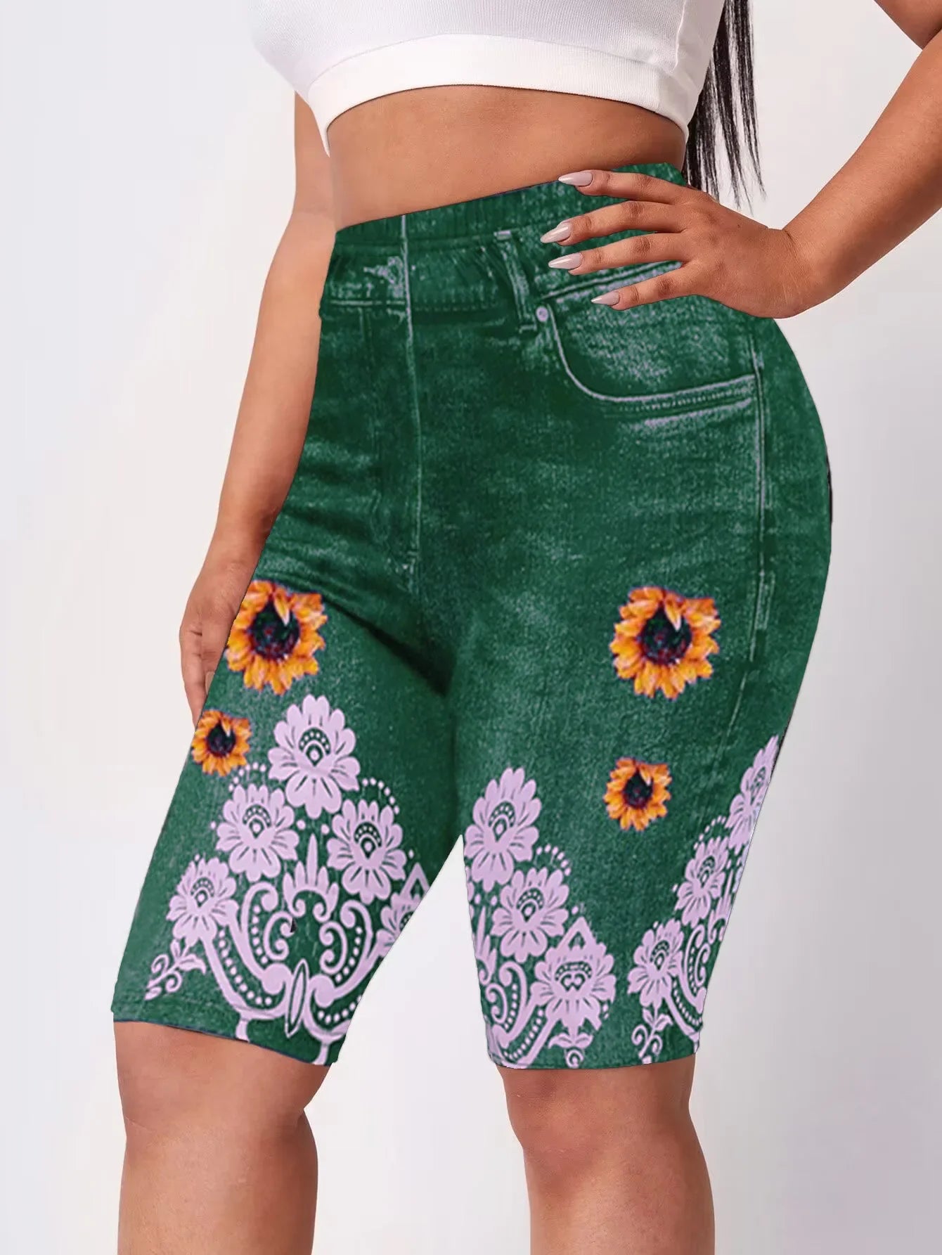 Jeans Look Leggings Women High Waist Plus Size Skinny Shorts Super Elastic Cool Summer Jogging Pants