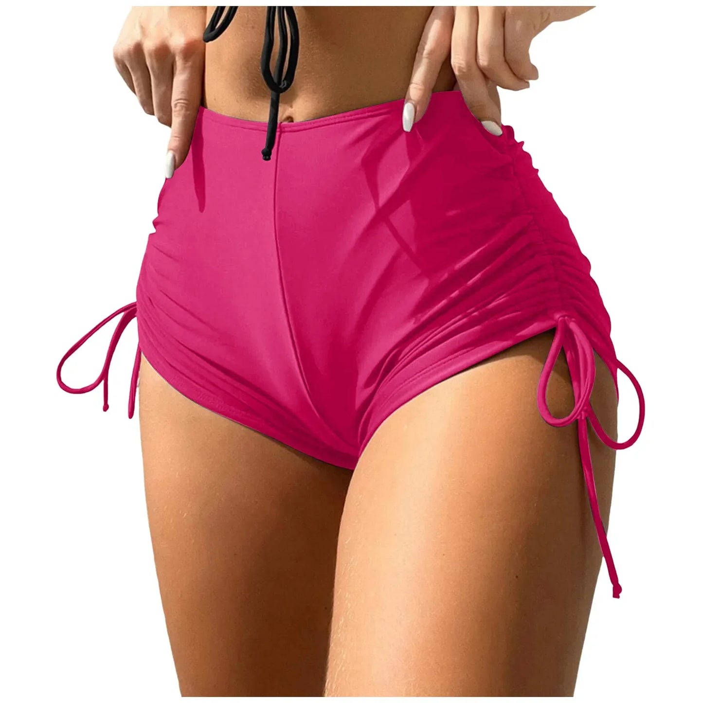 Women Drawstring Side Bikini Bottom High Waist Ruffled Sexy Swimwear Ruched Bottom Full Coverage Shorts New Women'S Swimsuit