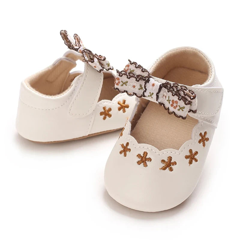 0-1Year Baby Shoes Infant Pre-Walker Shoes Girls Princess Bow Shoes Cute Breathable Flower Soft Sole Casual Sports Footwear