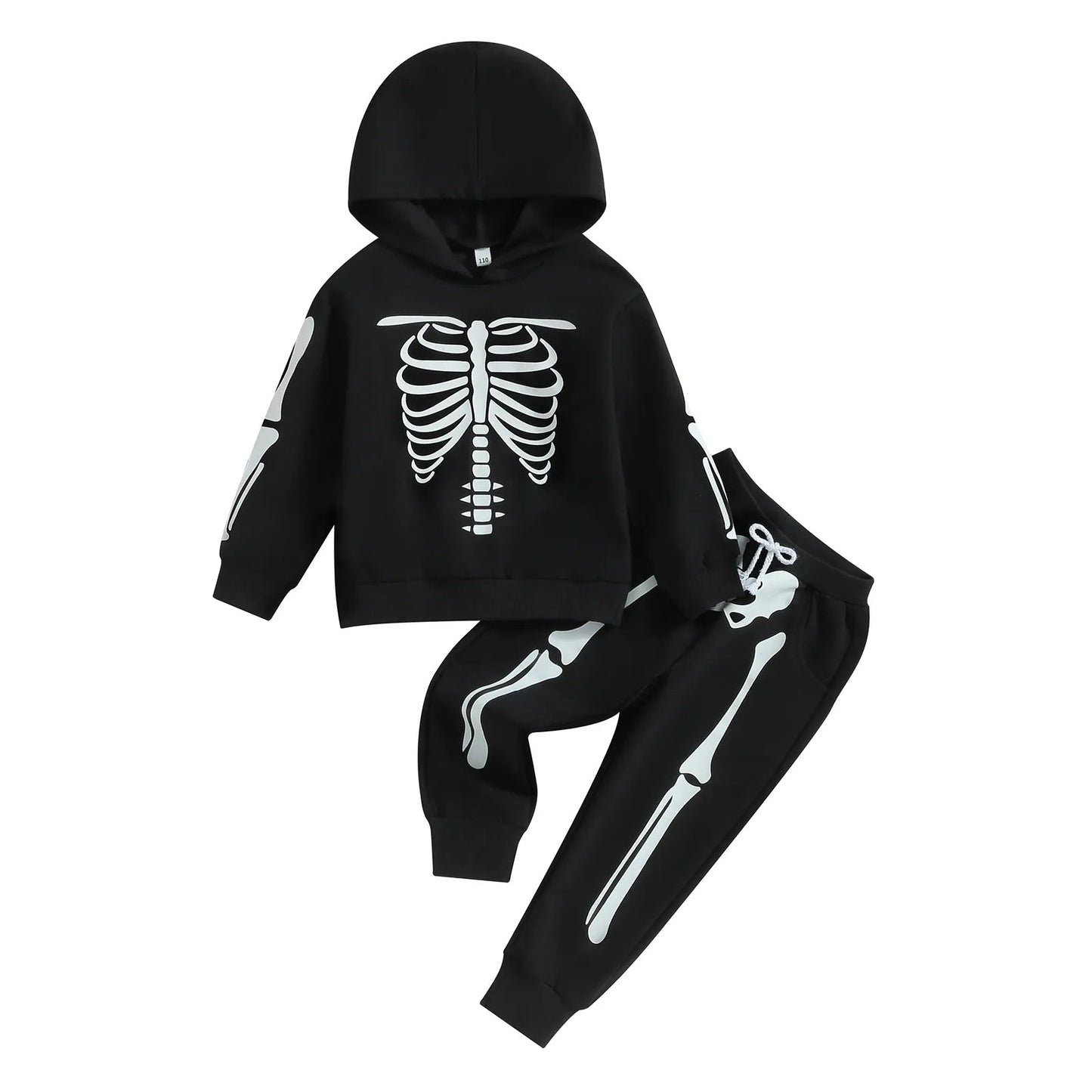 3-7 Years Kids Halloween Outfit Pumpkin/Skeleton Print Long Sleeve Hooded Sweatshirt Long Pants 2Pcs Autumn Winter Set