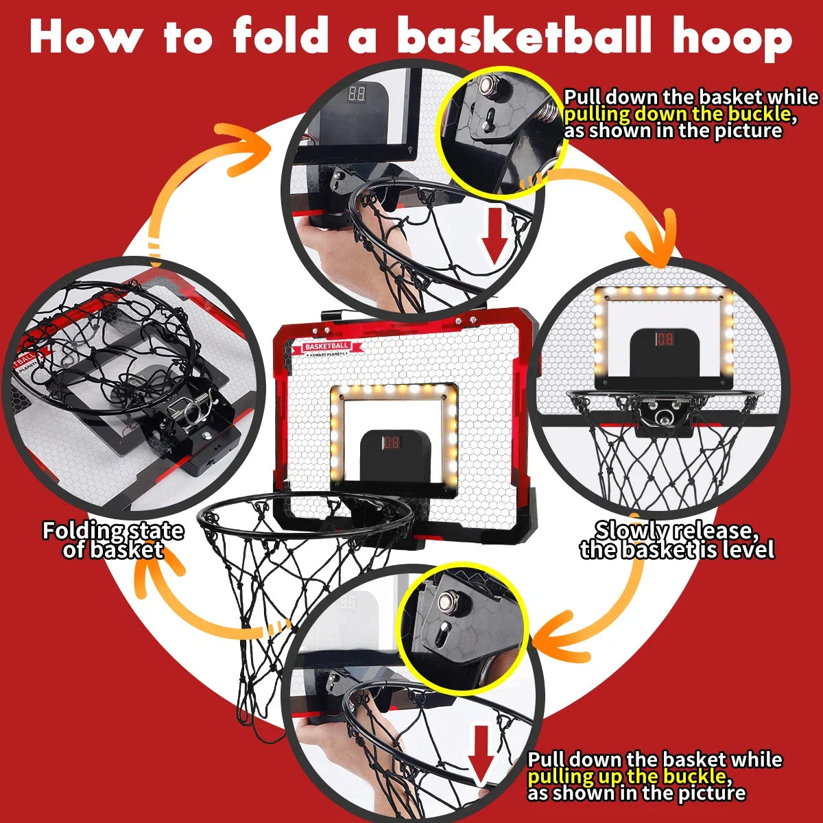 MQUDUO Door Mounted Mini Basketball Hoop Set with 3 Balls, Padded Backboard and Foldable Rim for Dorm Room Basketball Challenge