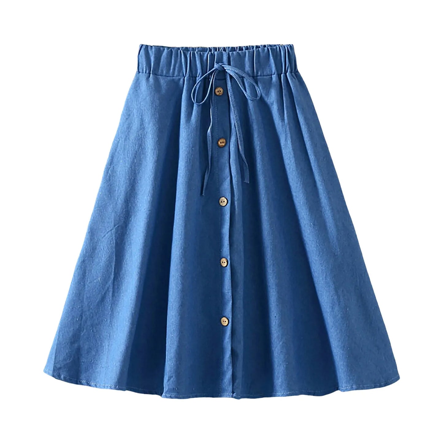 Pleated Skirt Girls Waist Long Denim Skirt Female New Kong Flavor Summer Arts Students Border Ladies Skirts Below Knee Length